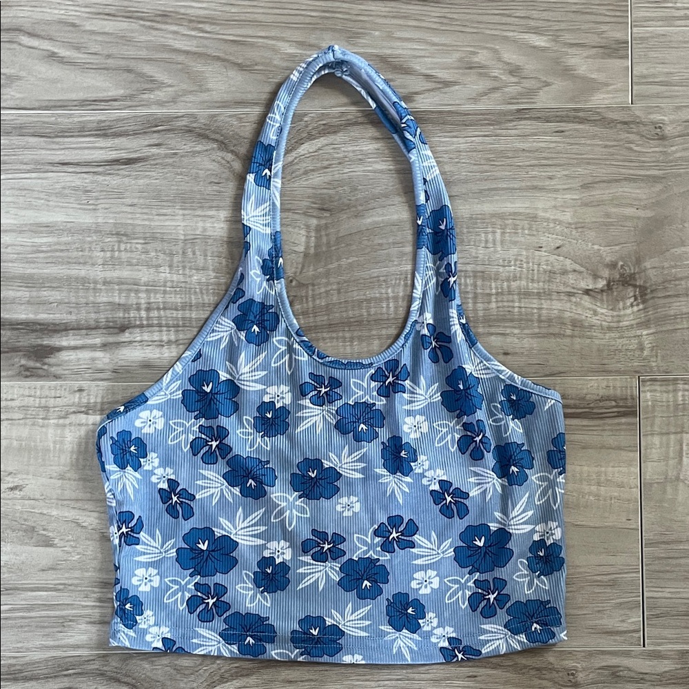 SHEIN Blue Floral Halter Crop Top